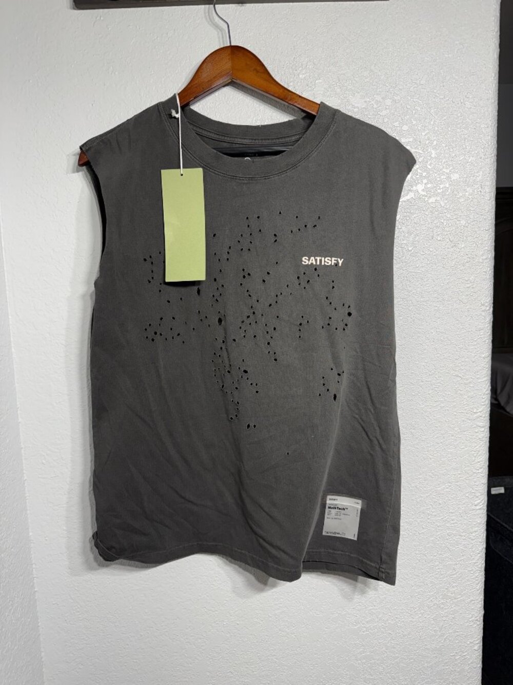 Satisfy Washed Gray Perforated Sleeveless Running Top M